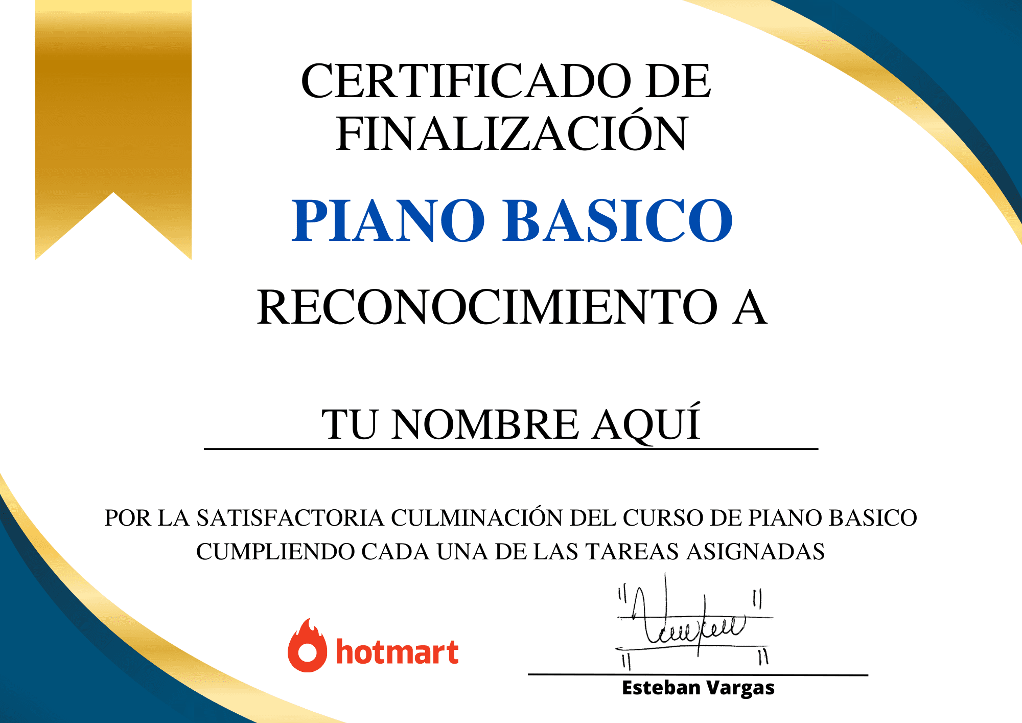 Diploma de estudios profesional azul y dorado